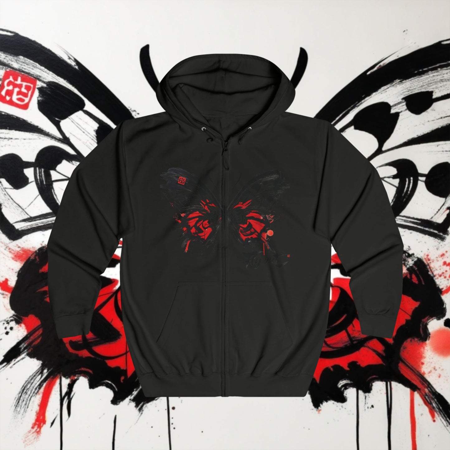 Unisex Full Zip Hoodie Butterfly Japanese Graffiti design