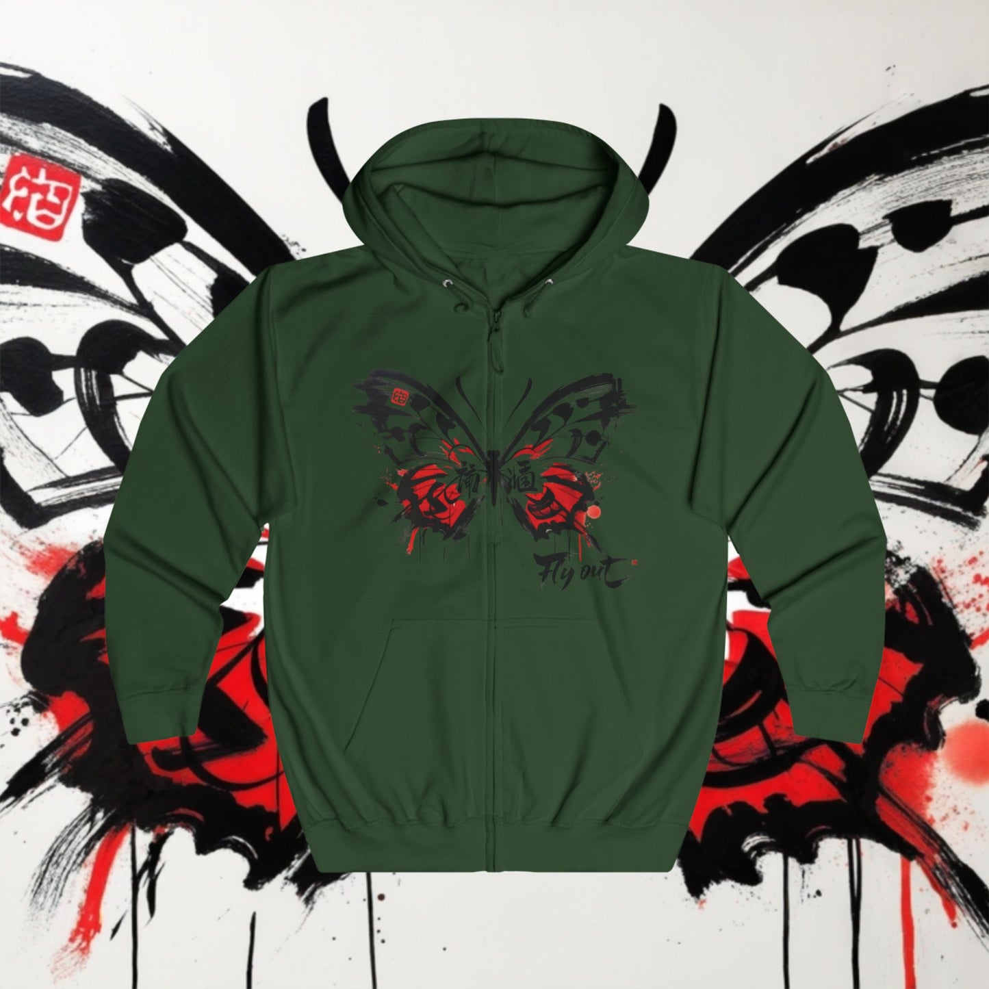 Unisex Full Zip Hoodie Butterfly Japanese Graffiti design