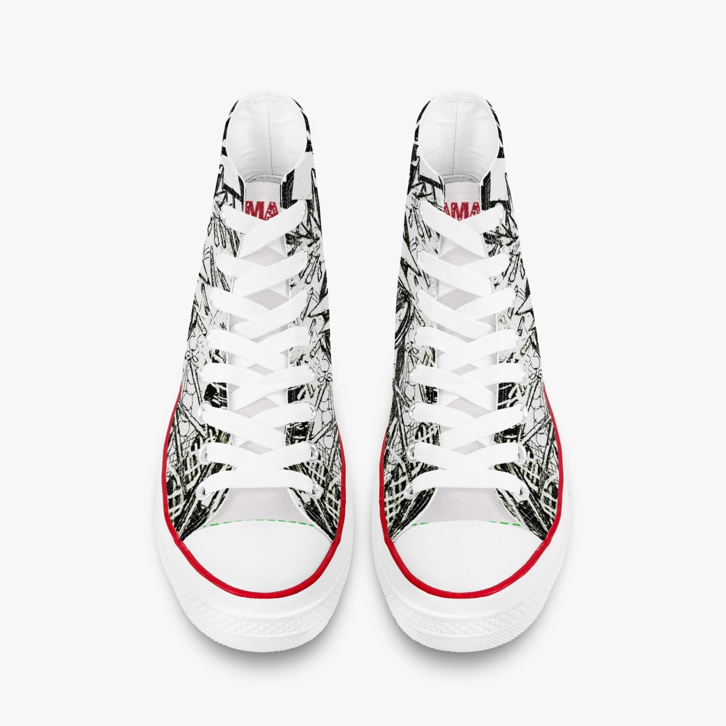 High-Top Canvas Shoes -Black Drawing II