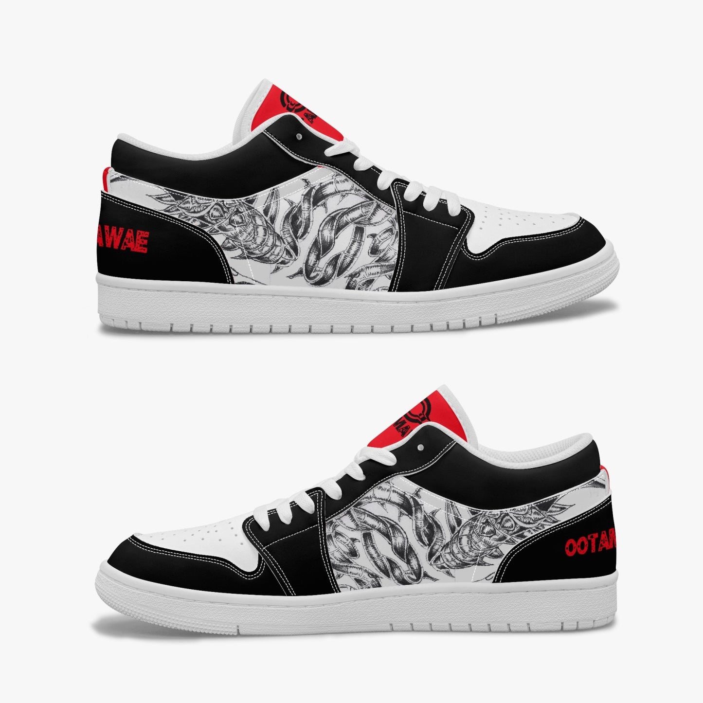 Low-Top AJ1 Leather Sneakers Black Snake
