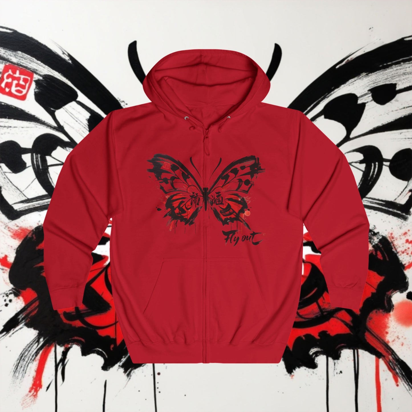 Unisex Full Zip Hoodie Butterfly Japanese Graffiti design