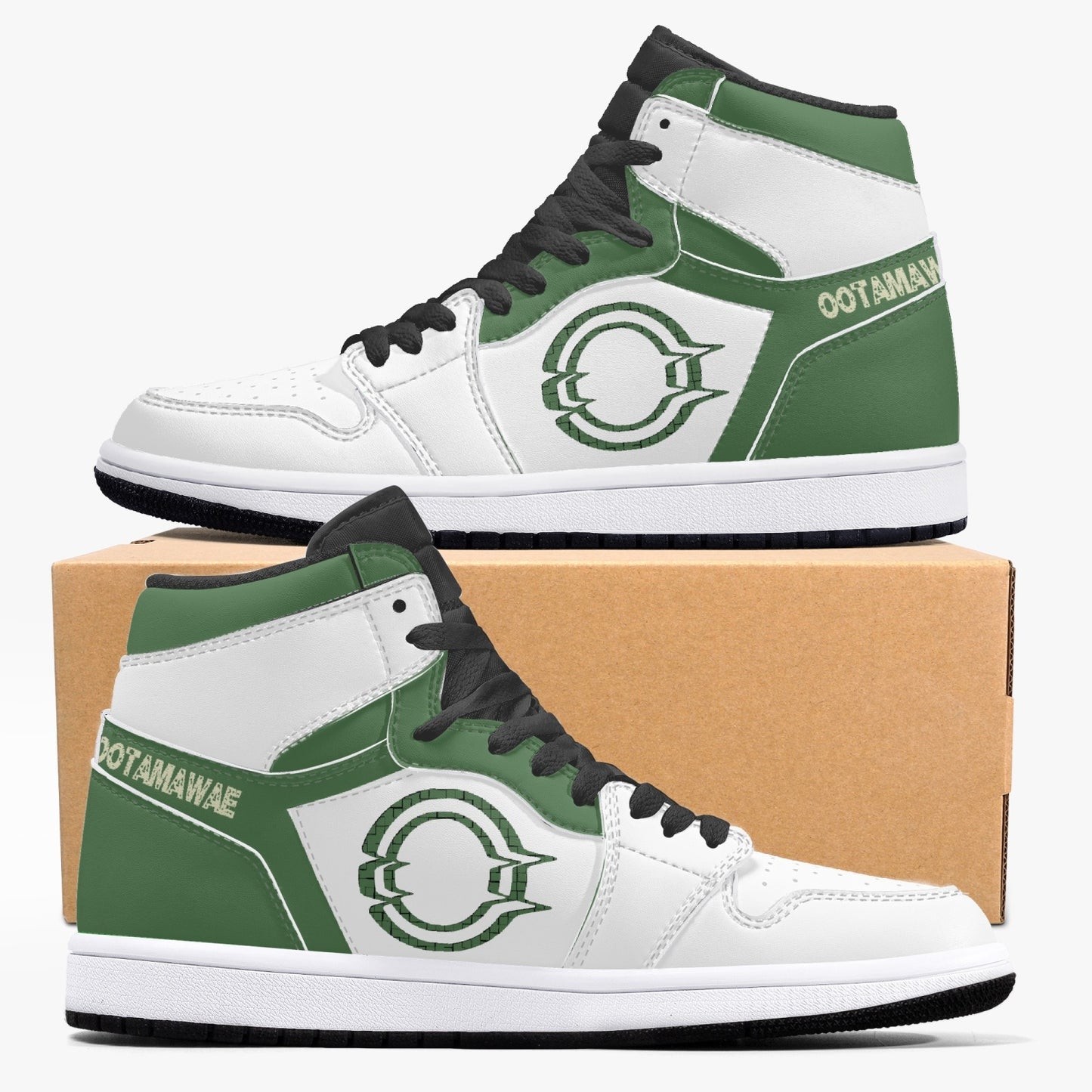 High-Top Leather Sneakers White&Green