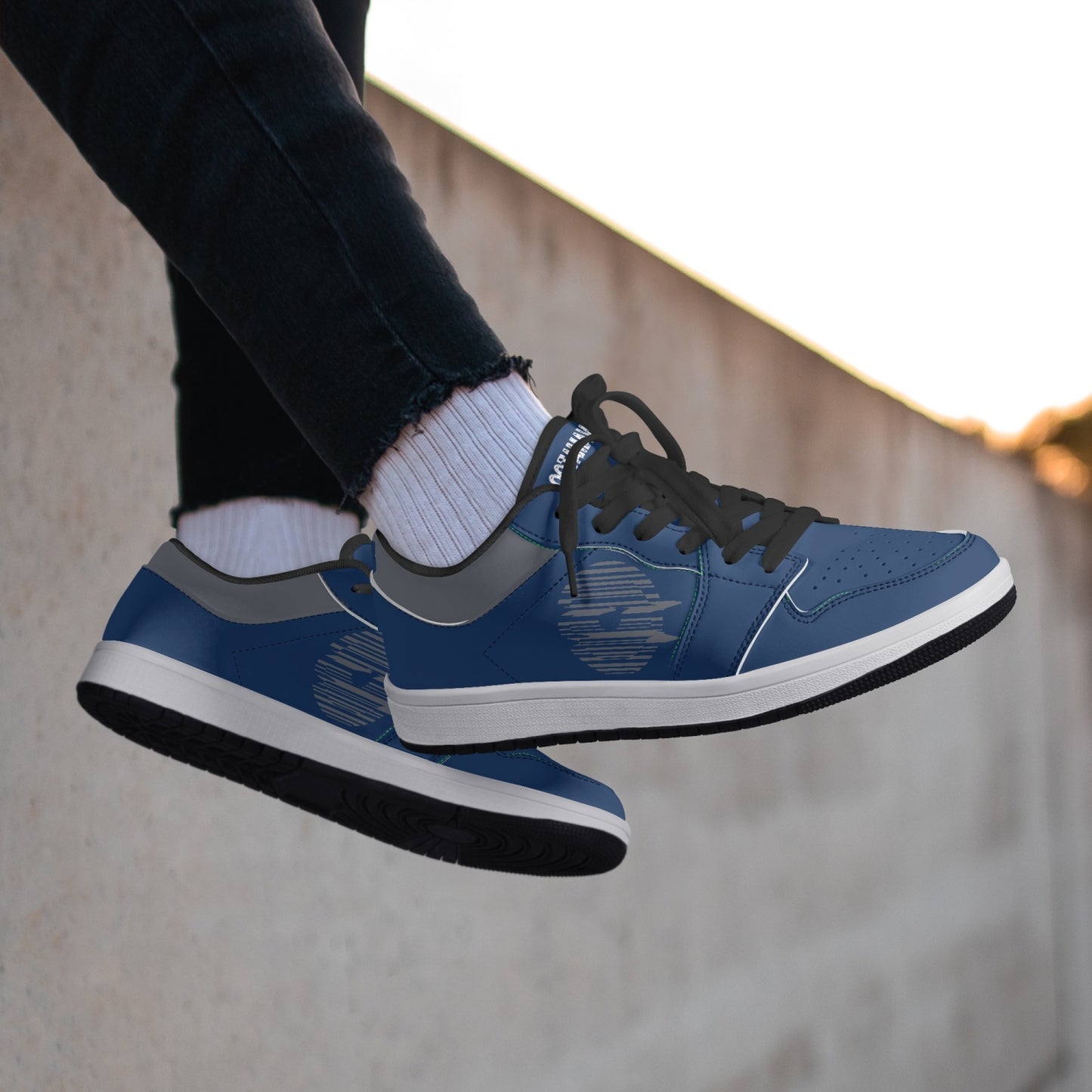 Low-Top Leather Sneakers - Blue Navy/Grey