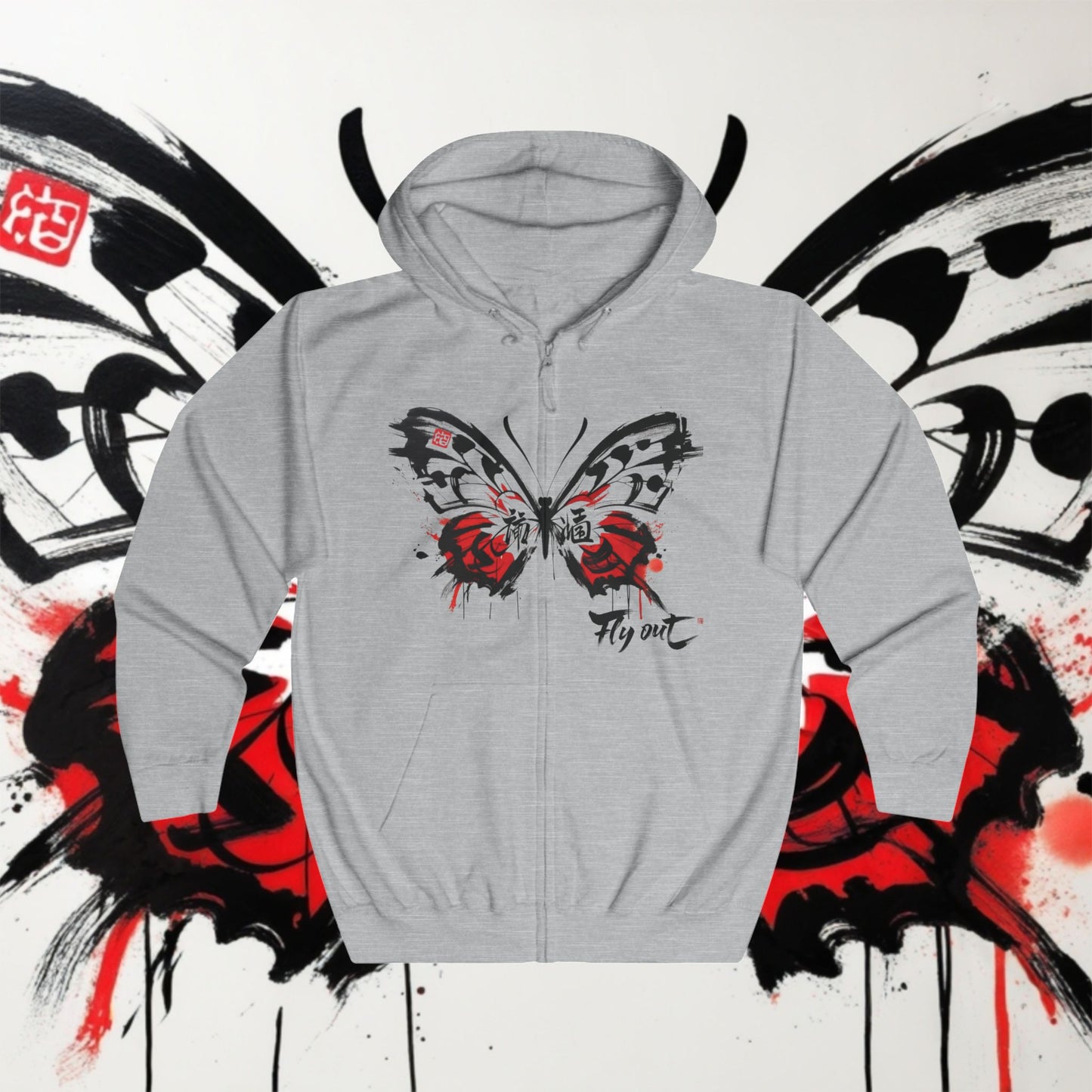 Unisex  Full Zip Hoodie Butterfly Japanese Graffiti design