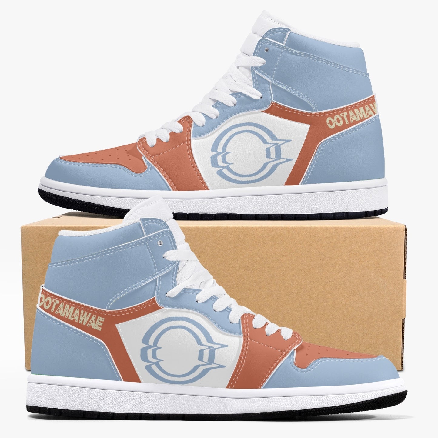 High-Top Leather Sneakers Blue\Orange