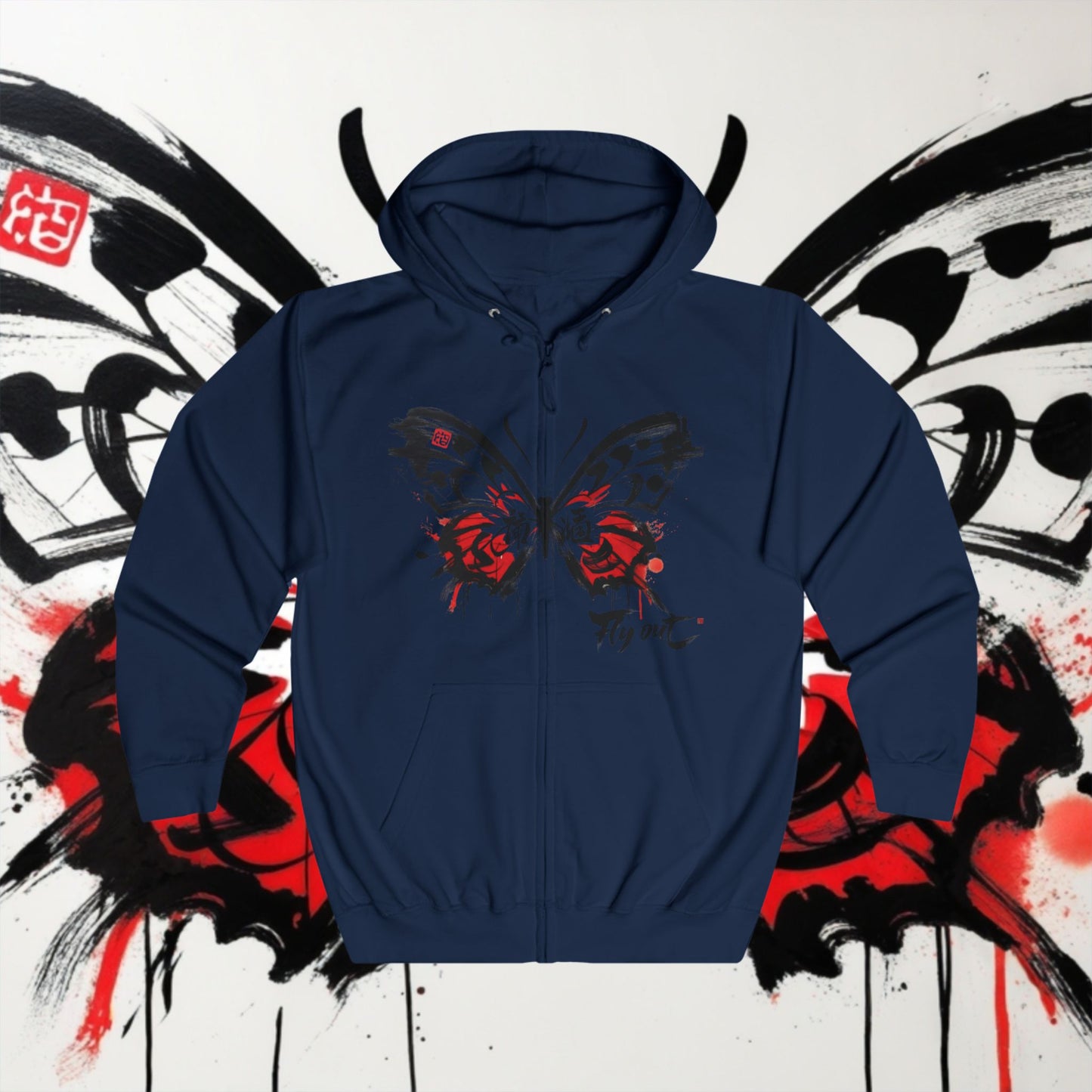 Unisex  Full Zip Hoodie Butterfly Japanese Graffiti design