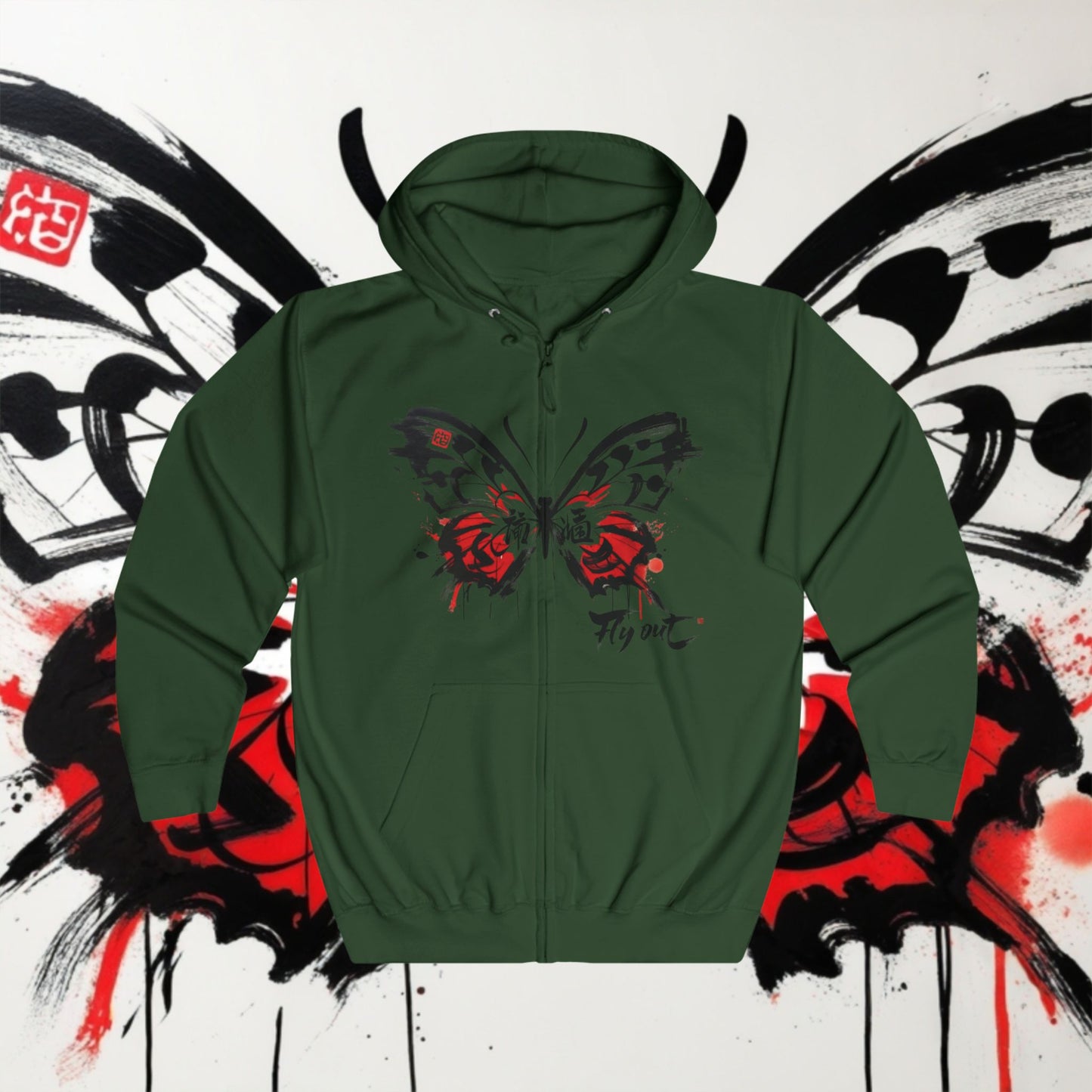 Unisex  Full Zip Hoodie Butterfly Japanese Graffiti design