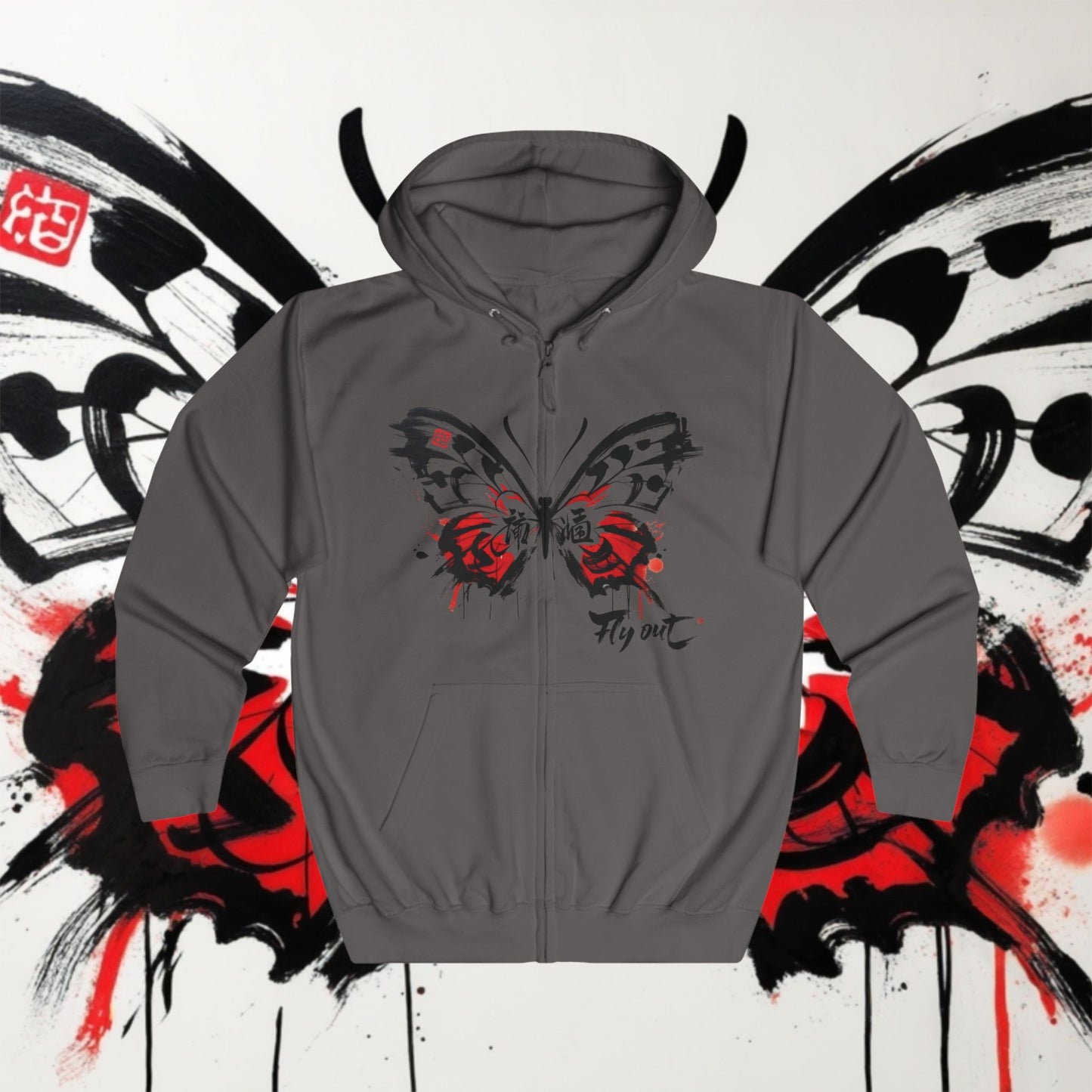 Unisex  Full Zip Hoodie Butterfly Japanese Graffiti design