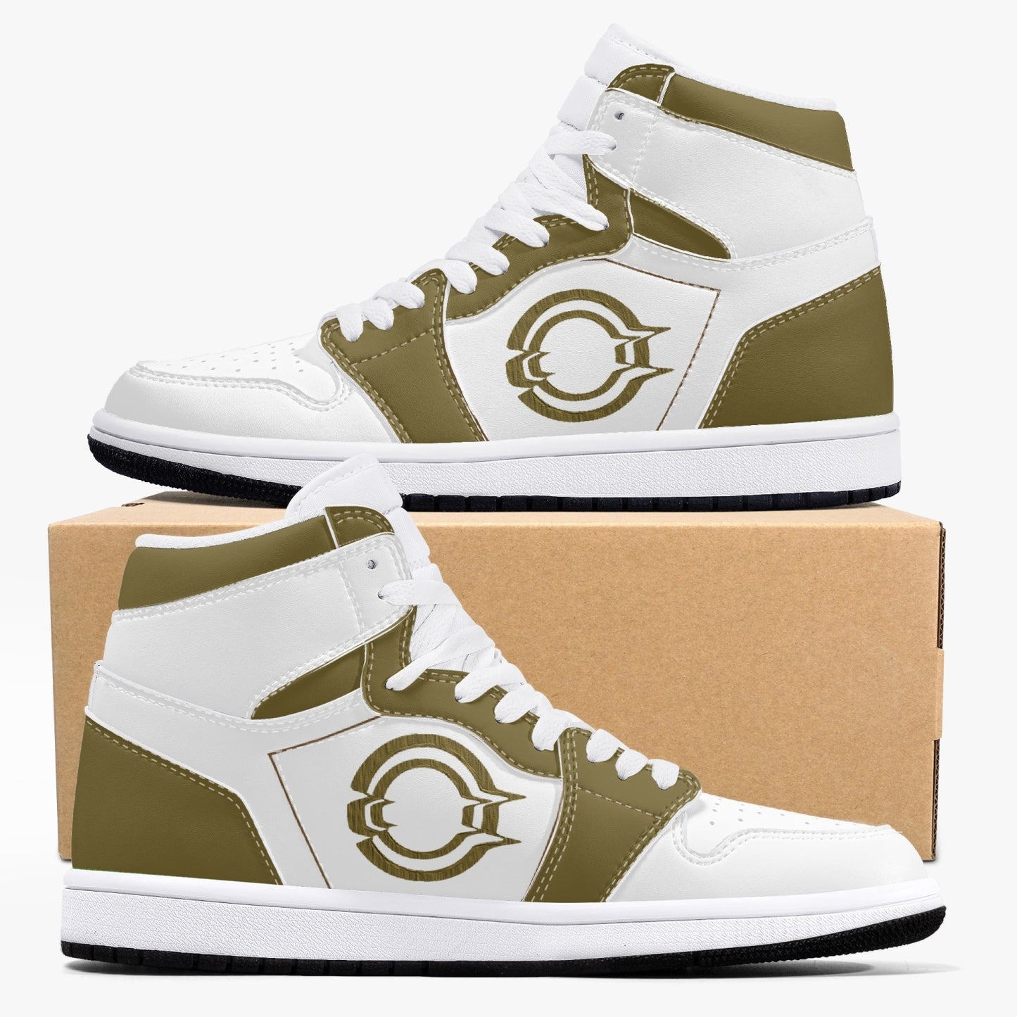 High-Top Leather Sneakers Brown&White