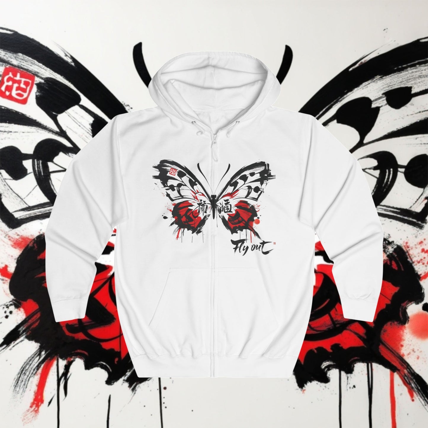 Unisex  Full Zip Hoodie Butterfly Japanese Graffiti design