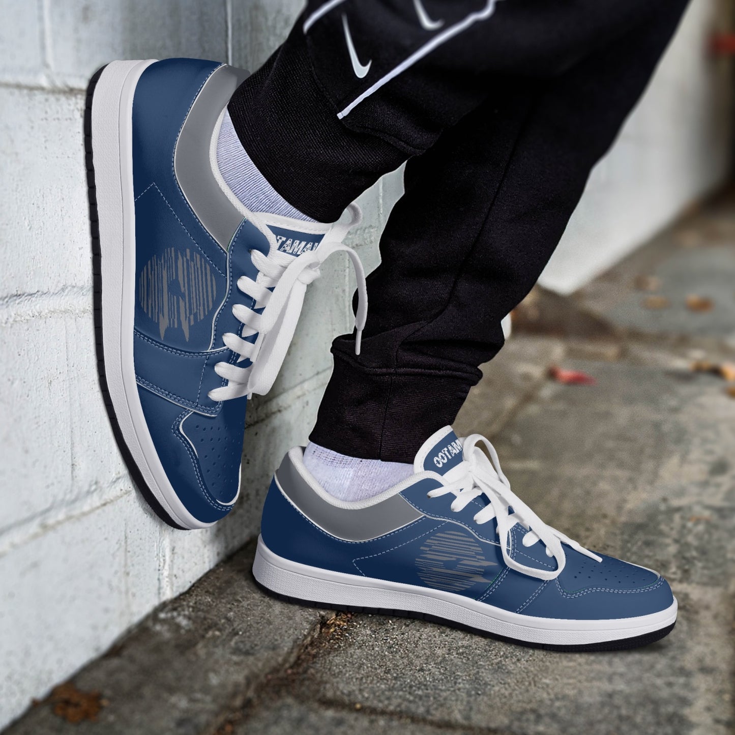 Low-Top Leather Sneakers - Blue Navy/Grey