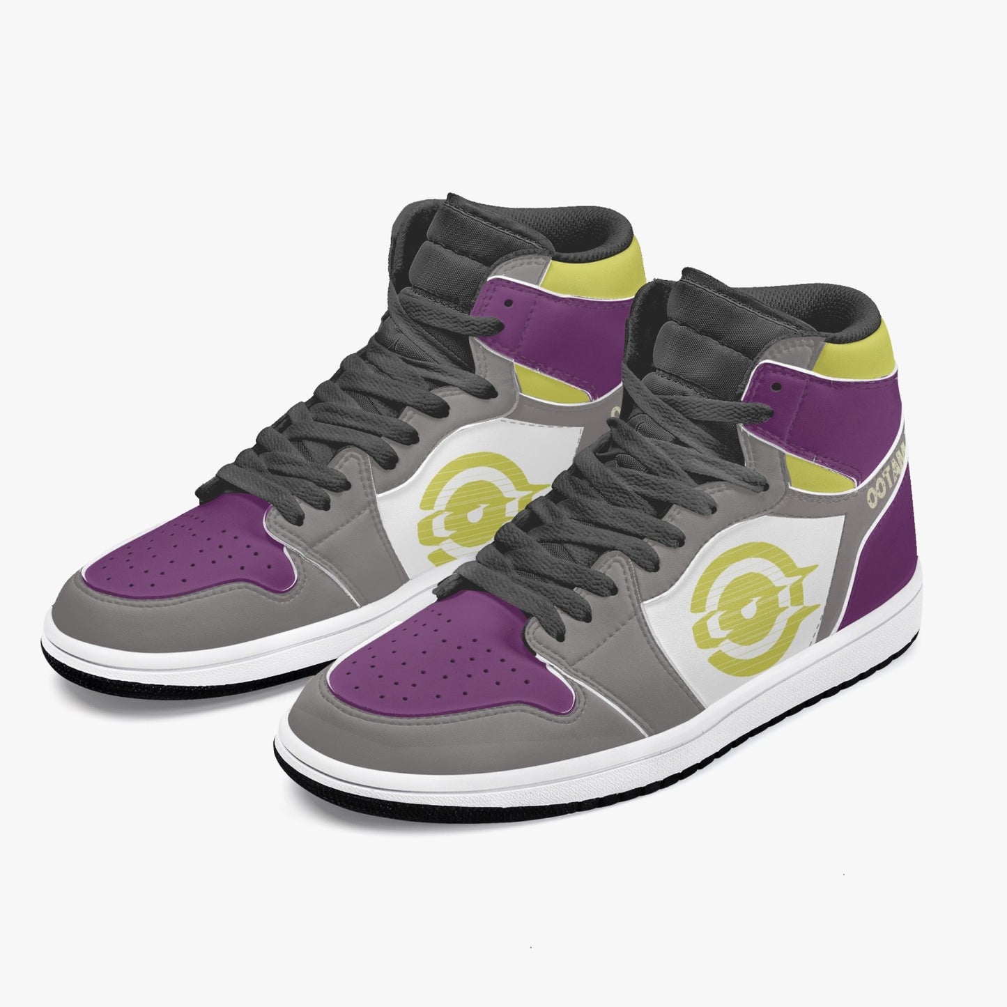 High-Top Leather Sneakers Grrey-Yellow-Purple