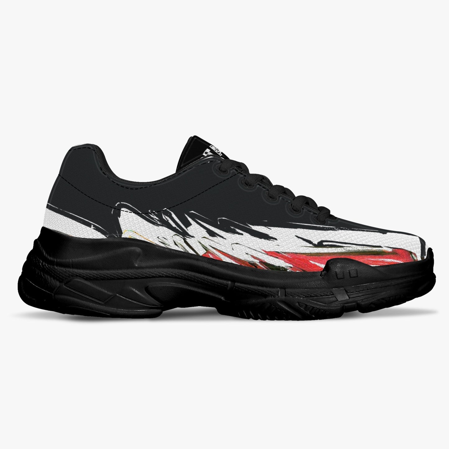 All colors Trendy Chunky Sneakers - White/Black With Red Waves