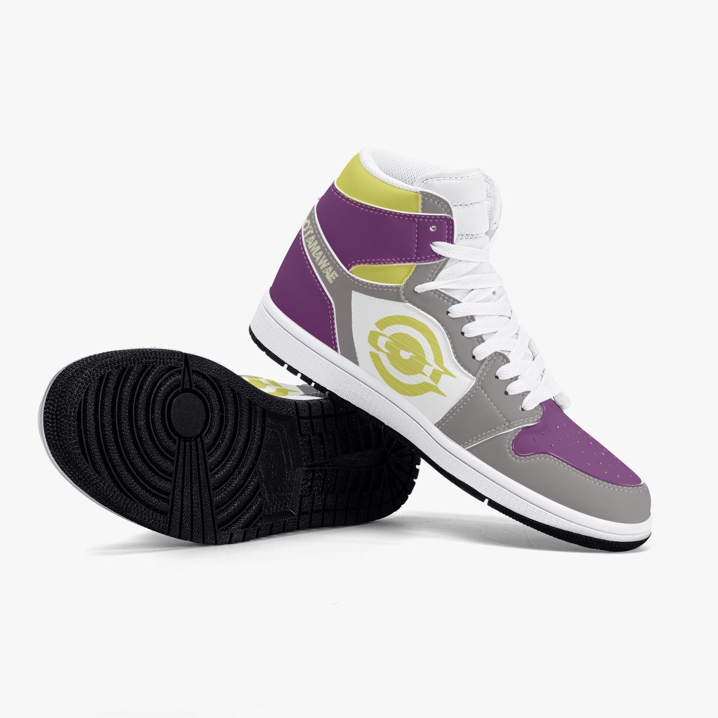 High-Top Leather Sneakers Grrey-Yellow-Purple