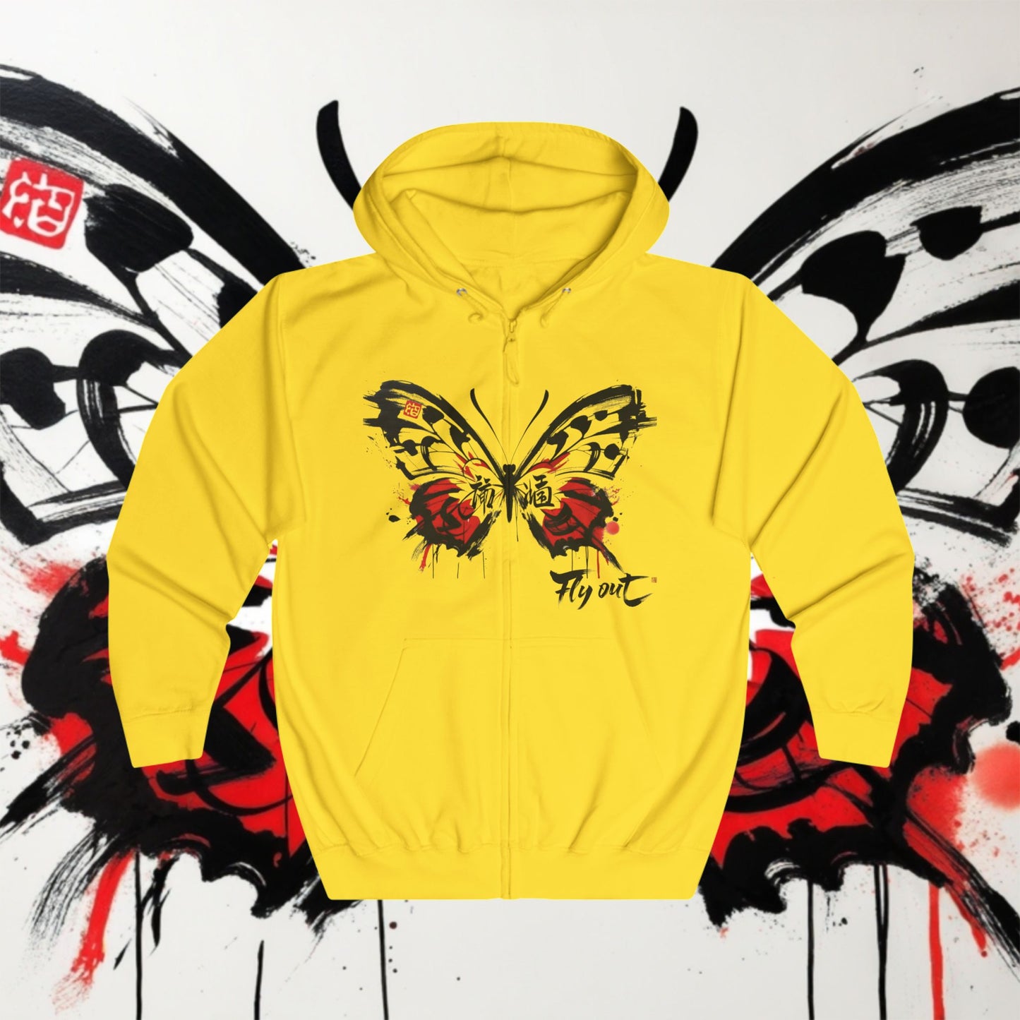 Unisex  Full Zip Hoodie Butterfly Japanese Graffiti design