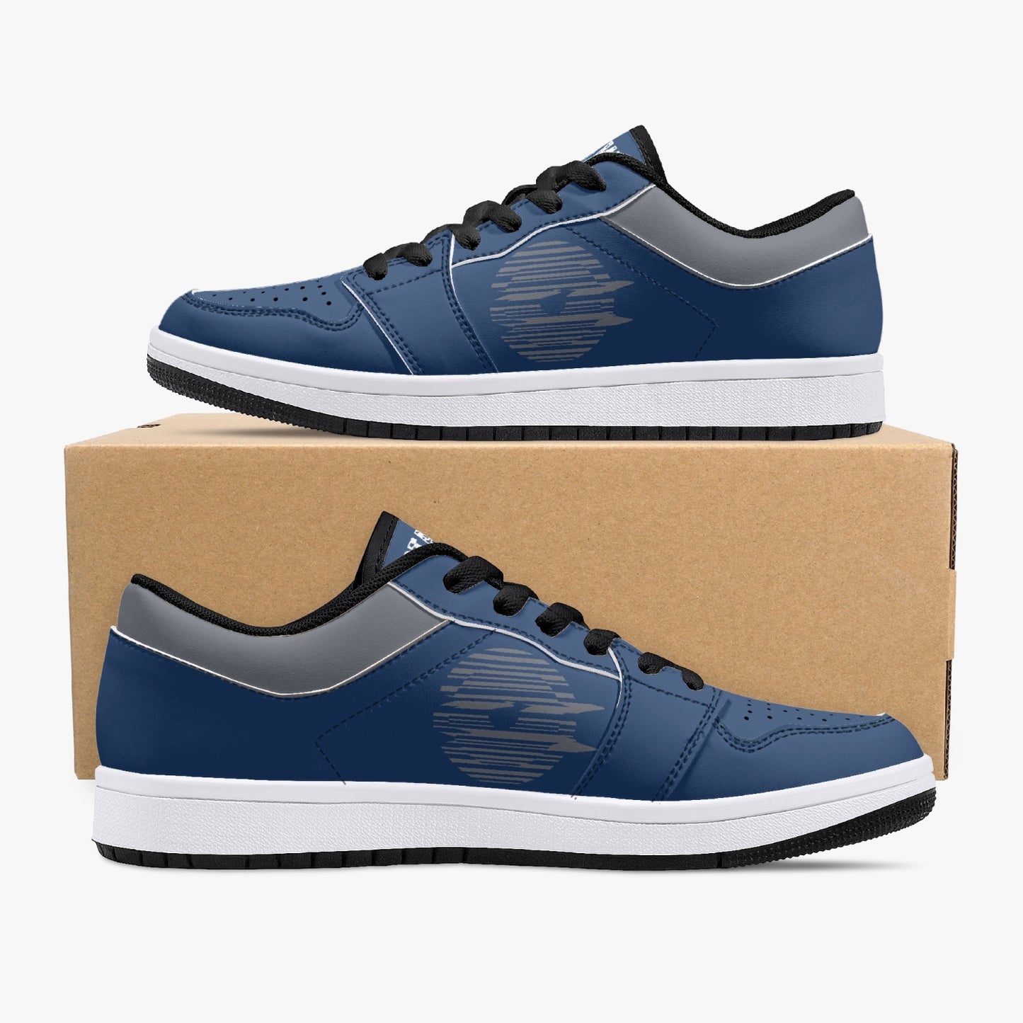 Low-Top Leather Sneakers - Blue Navy/Grey