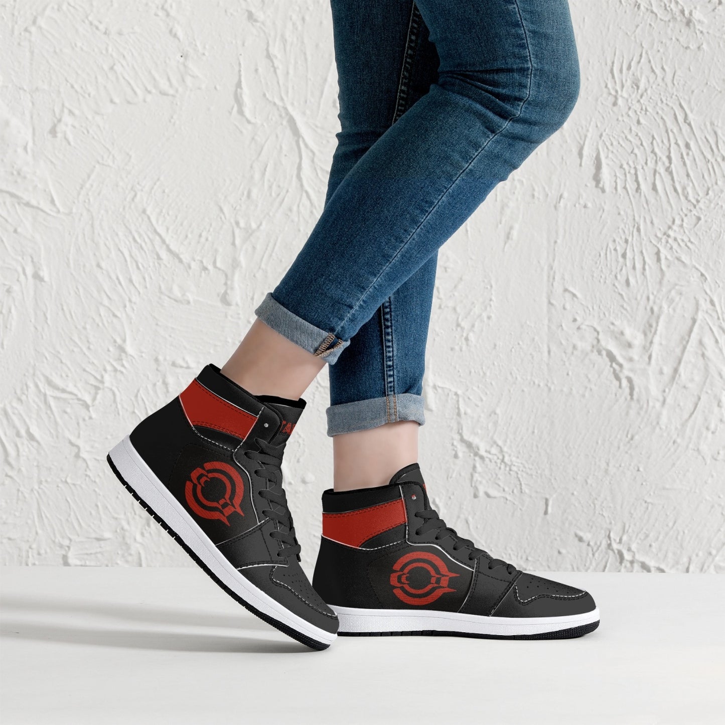 High-Top Leather Sneakers - Black /Red Logo