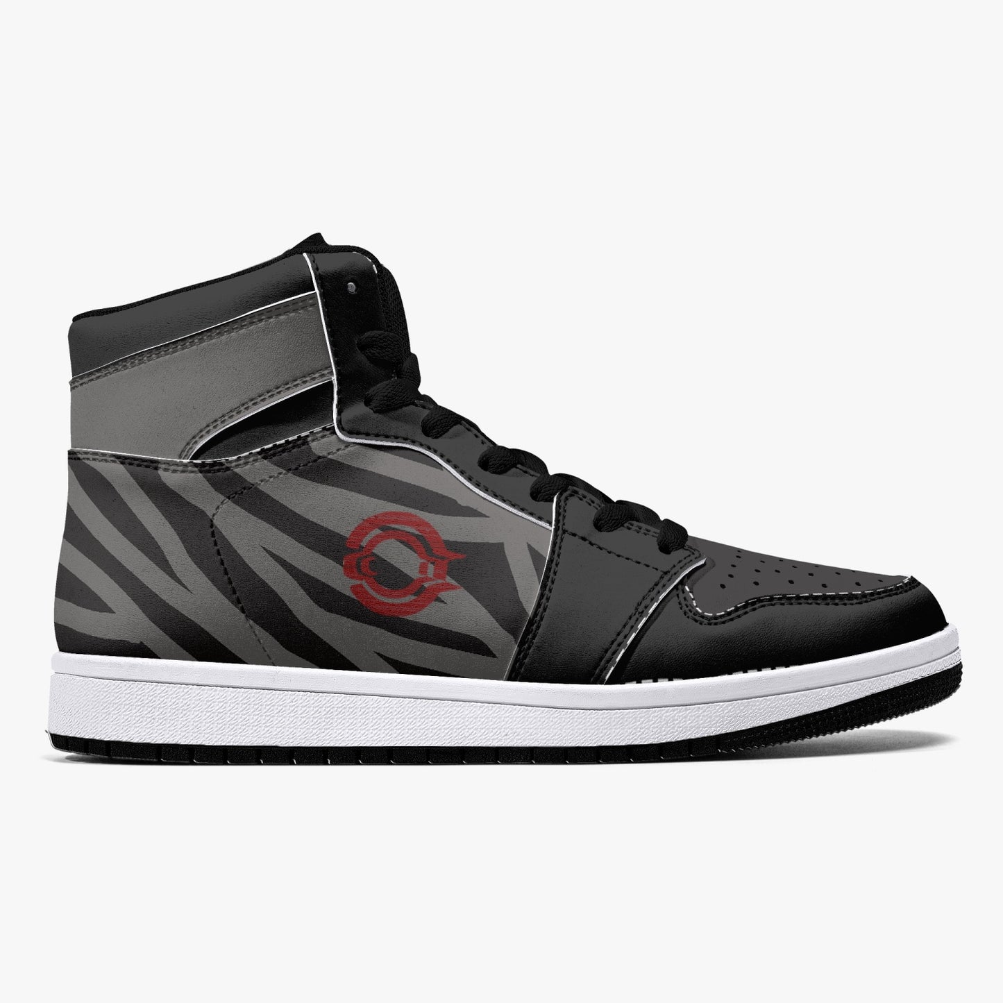 High-Top Leather Sneakers -Black /Grey Lined.