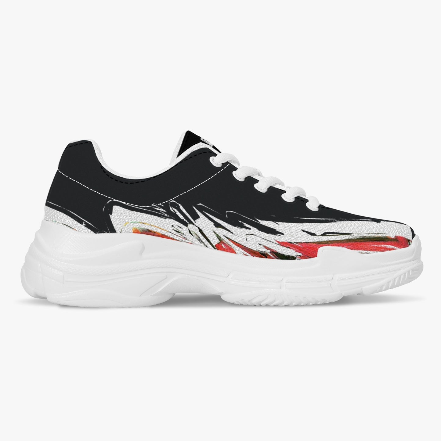 All colors Trendy Chunky Sneakers - White/Black With Red Waves