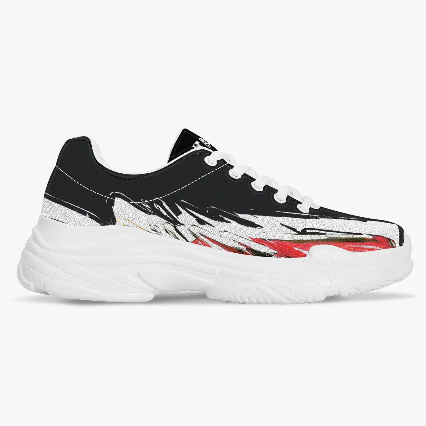 All colors Trendy Chunky Sneakers - White/Black With Red Waves