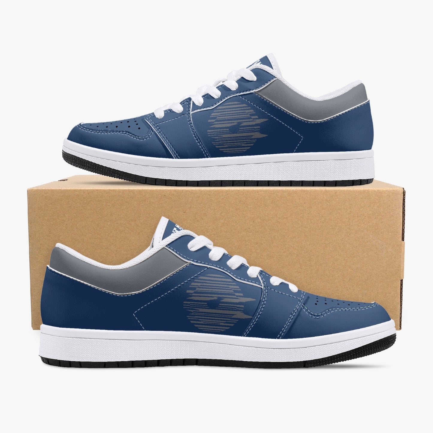 Low-Top Leather Sneakers - Blue Navy/Grey