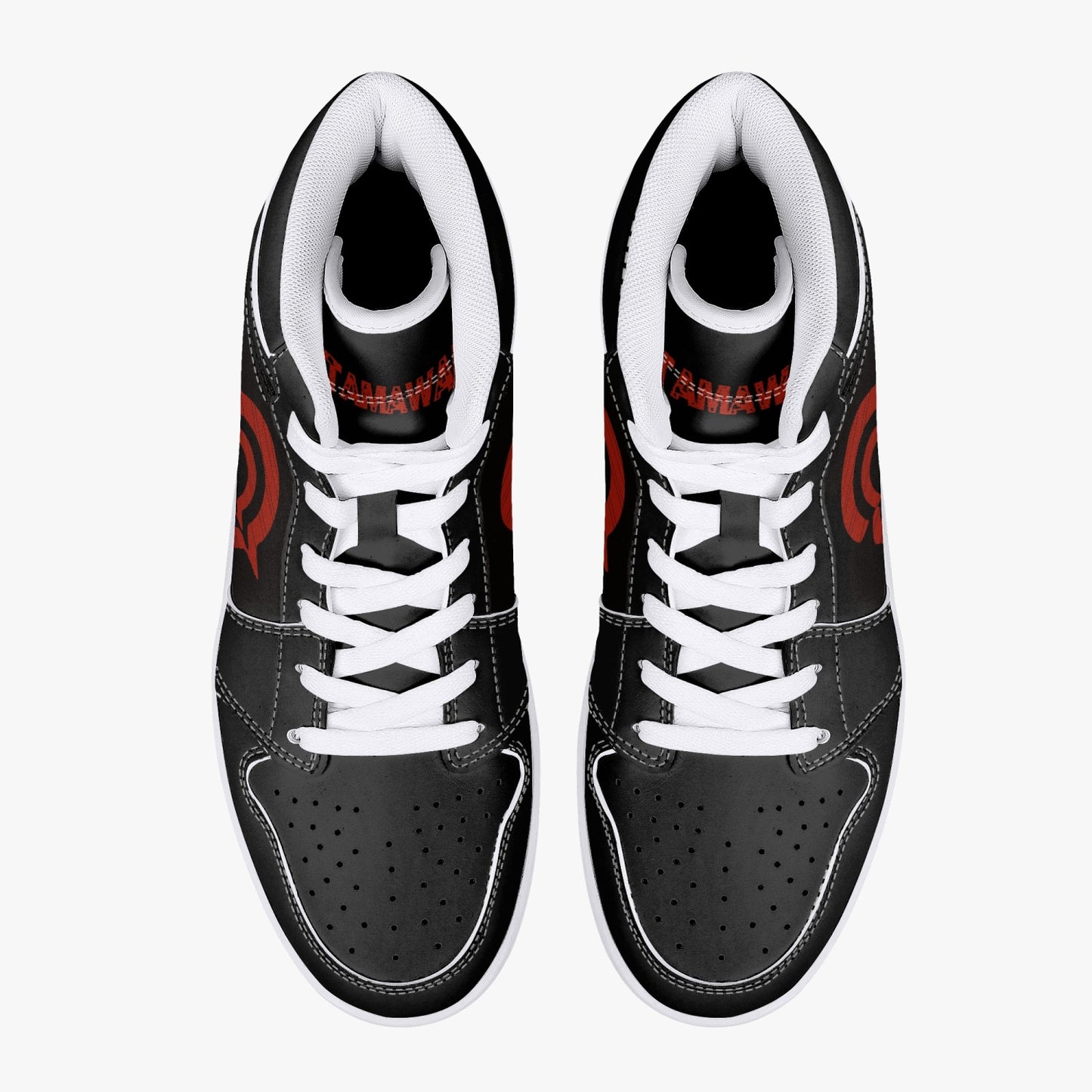 High-Top Leather Sneakers - Black /Red Logo