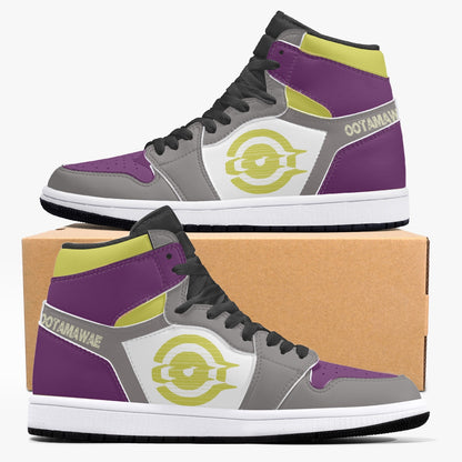 High-Top Leather Sneakers Grrey-Yellow-Purple