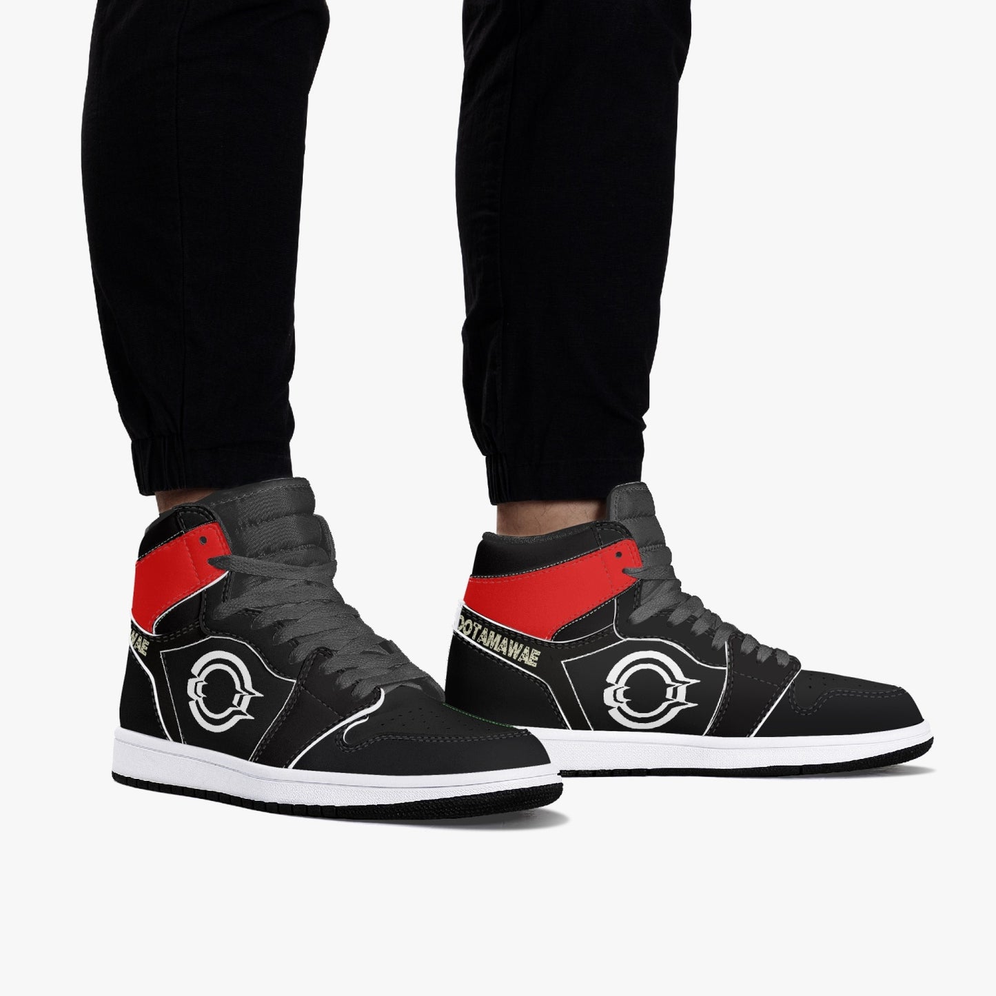 High-Top Leather Sneakers Black-Red