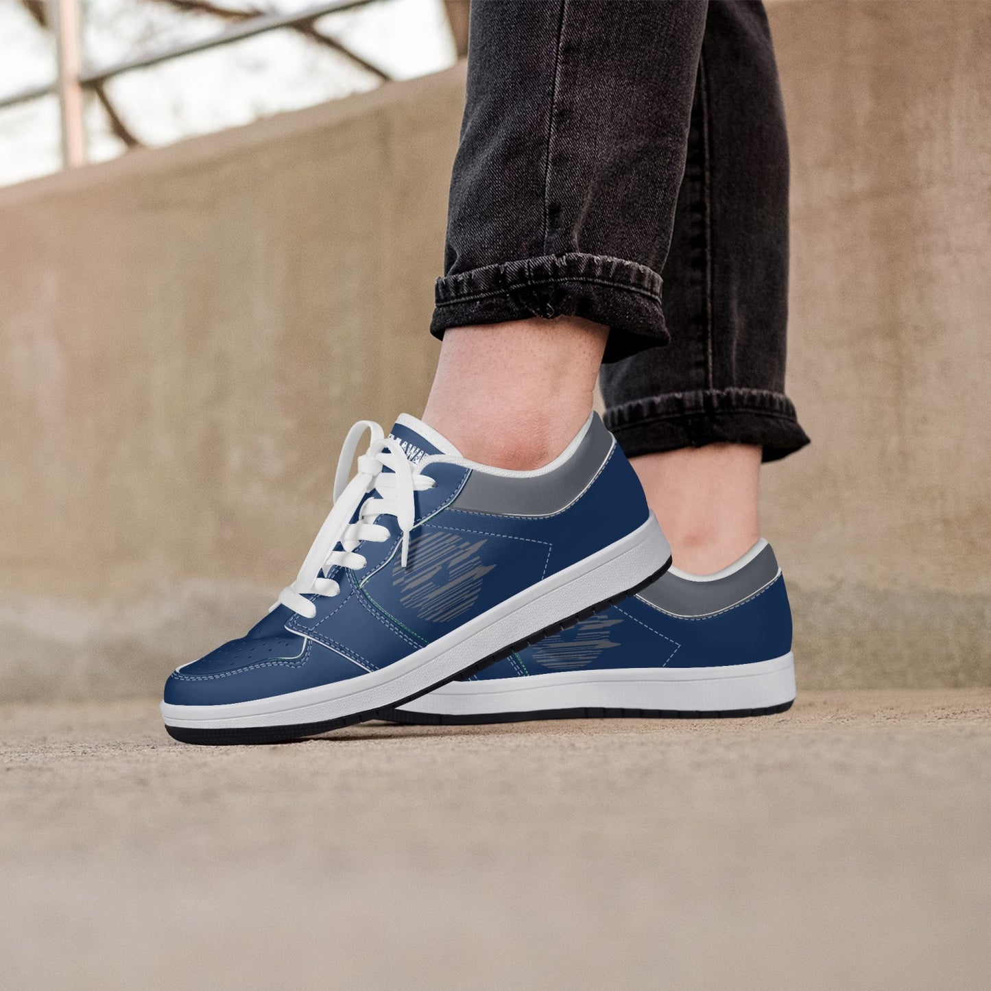 Low-Top Leather Sneakers - Blue Navy/Grey