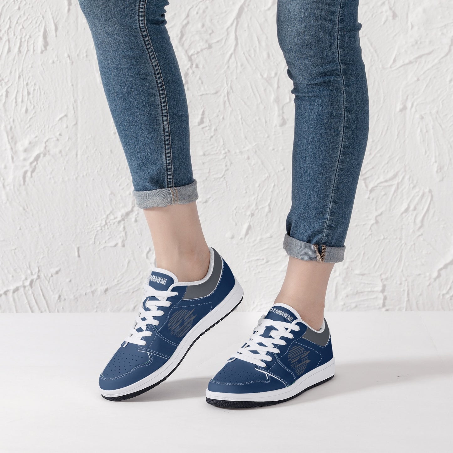 Low-Top Leather Sneakers - Blue Navy/Grey