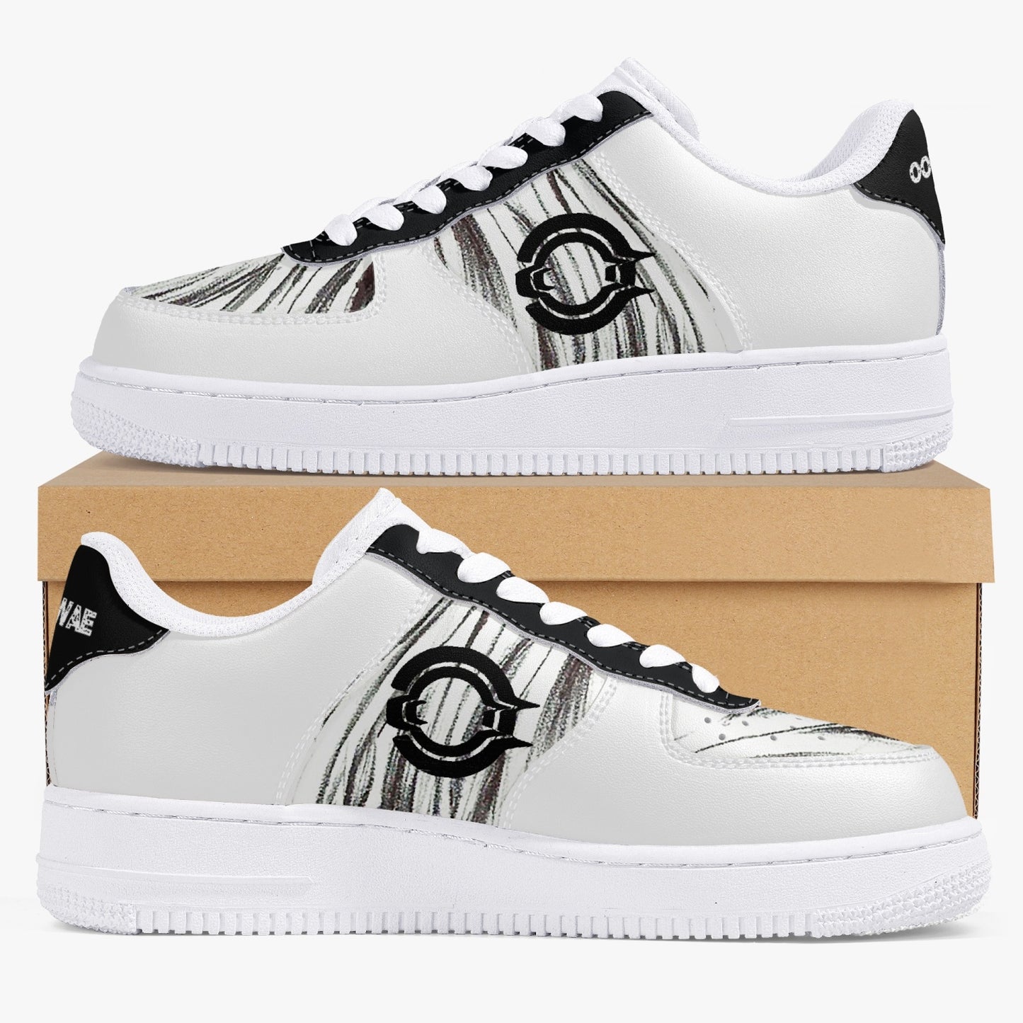 Low-Top Leather Sports Sneakers Black&White