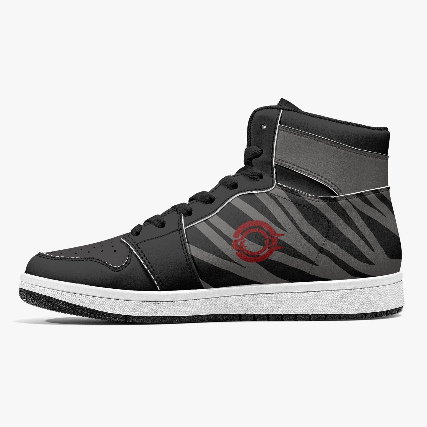 High-Top Leather Sneakers -Black /Grey Lined.