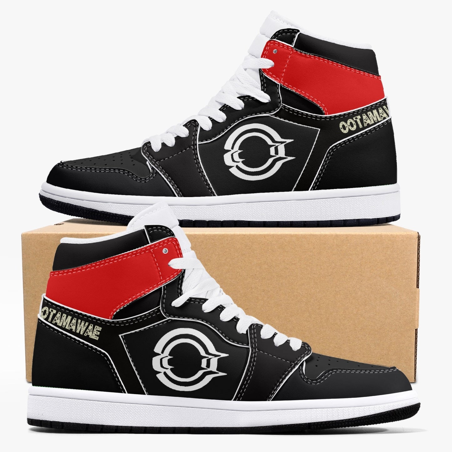 High-Top Leather Sneakers Black-Red