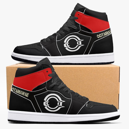 High-Top Leather Sneakers Black-Red