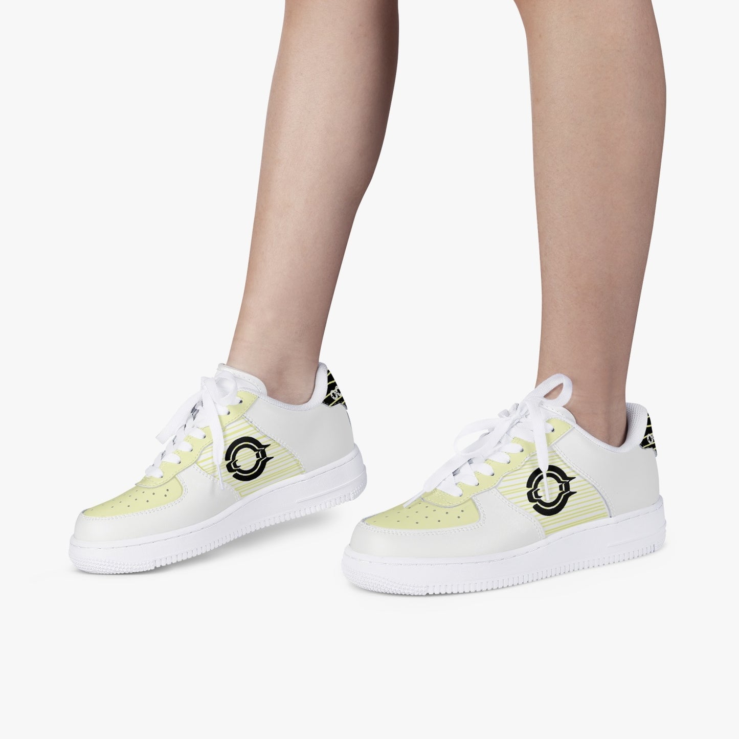 Low-Top Leather Sports Sneakers/ Yellow -Black logo