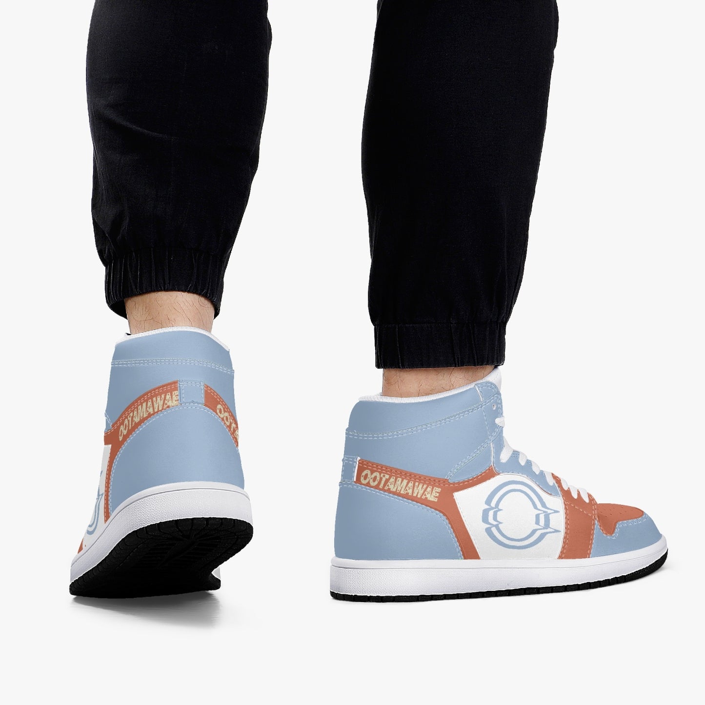 High-Top Leather Sneakers Blue\Orange