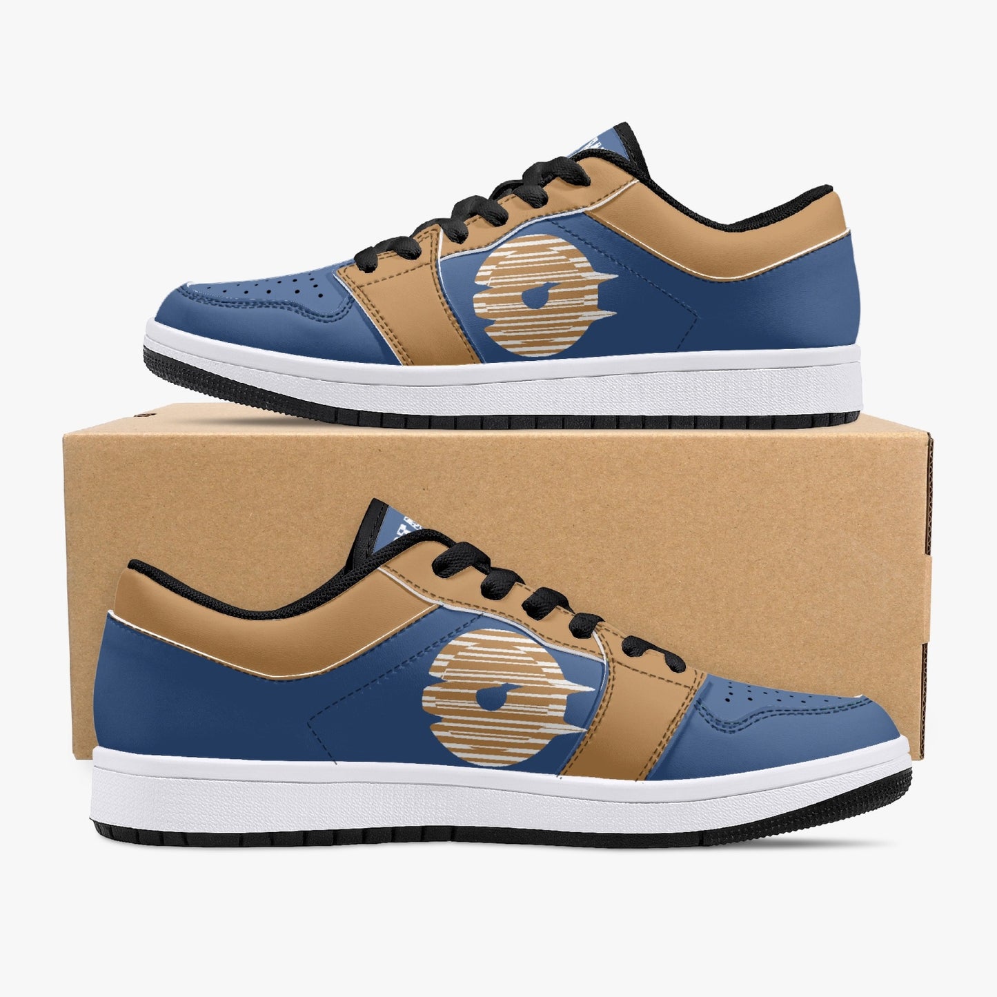 Low-Top Leather Sneakers - Blue/Orange