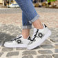 Low-Top Leather Sports Sneakers Black&White