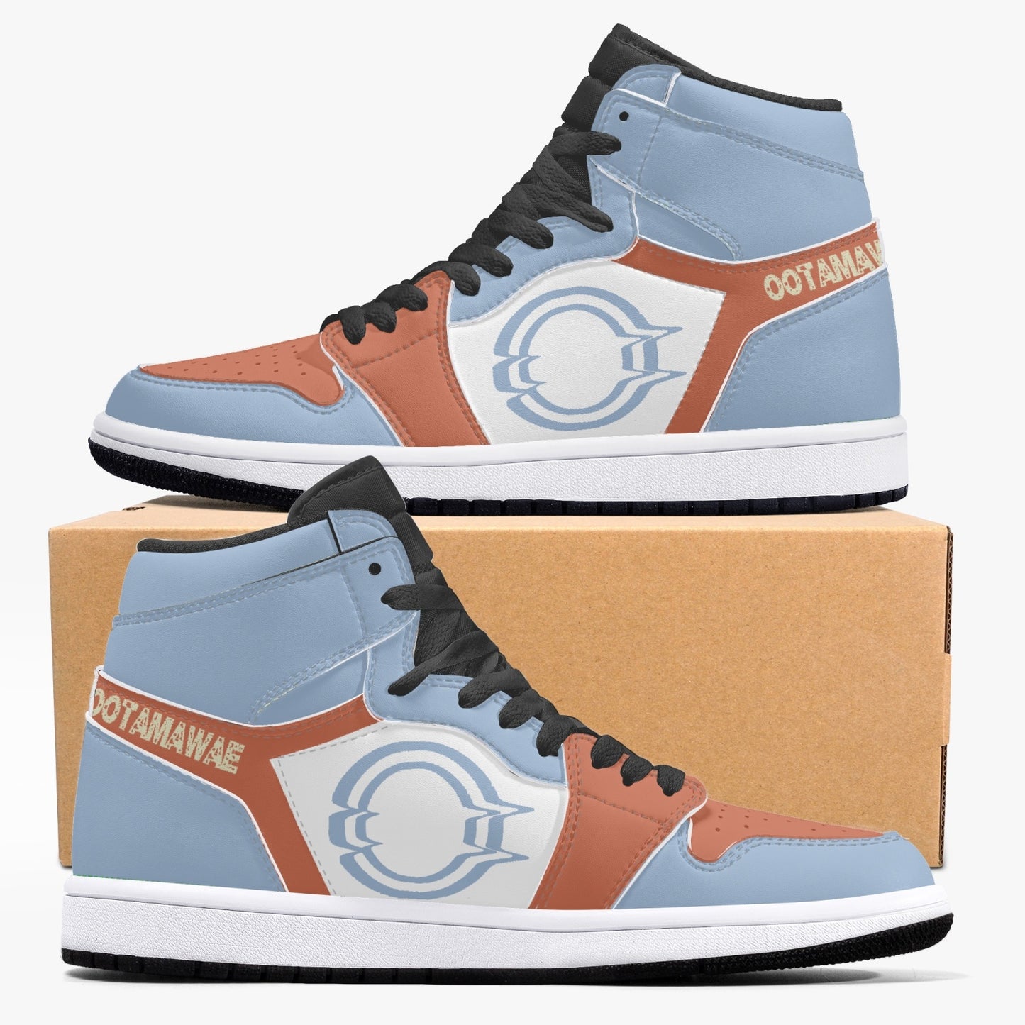 High-Top Leather Sneakers Blue\Orange