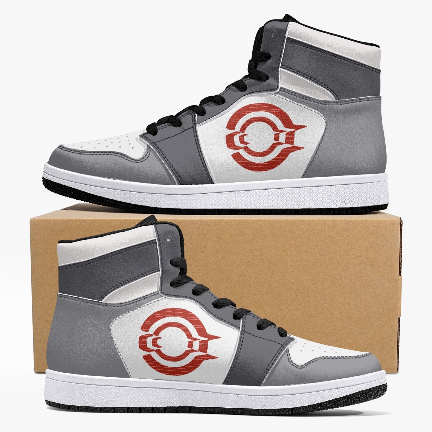 High-Top Leather Sneakers - White / Grey