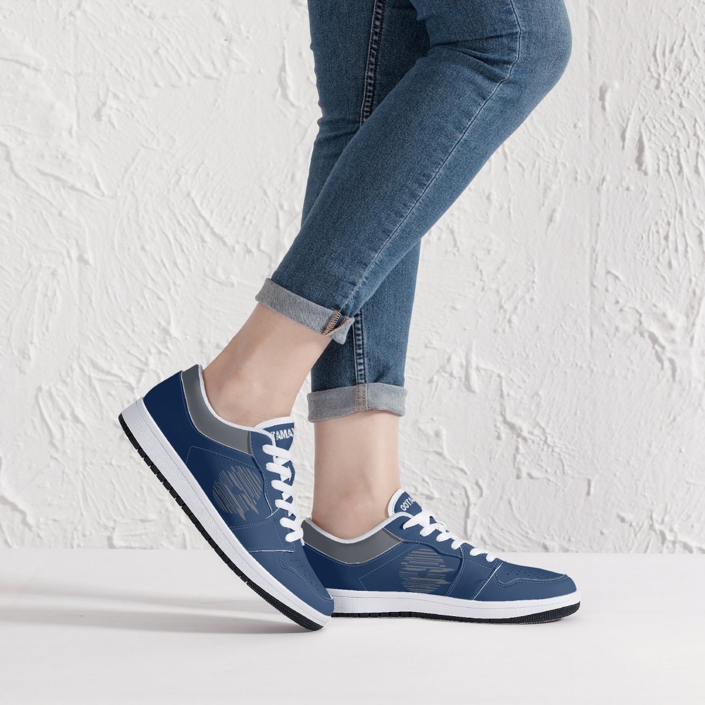 Low-Top Leather Sneakers - Blue Navy/Grey