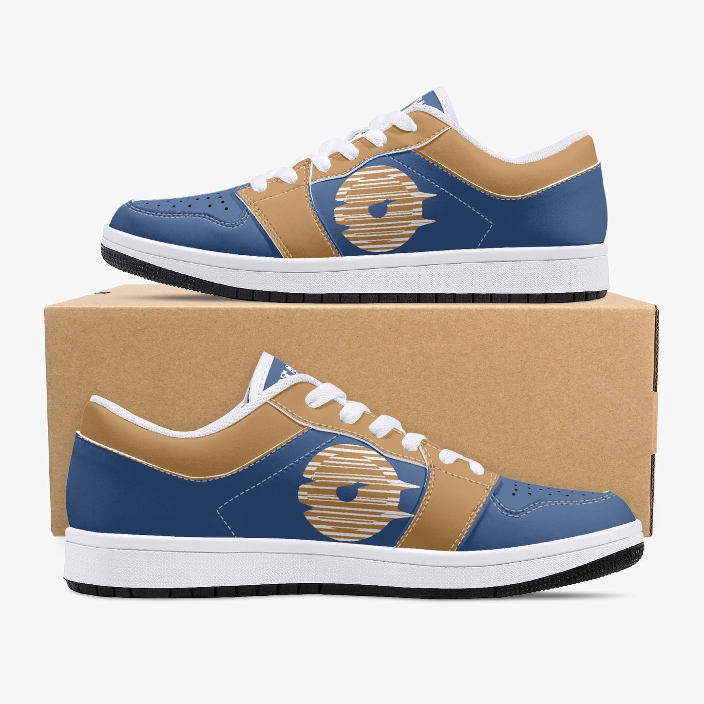 Low-Top Leather Sneakers - Blue/Orange