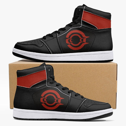 High-Top Leather Sneakers - Black /Red Logo