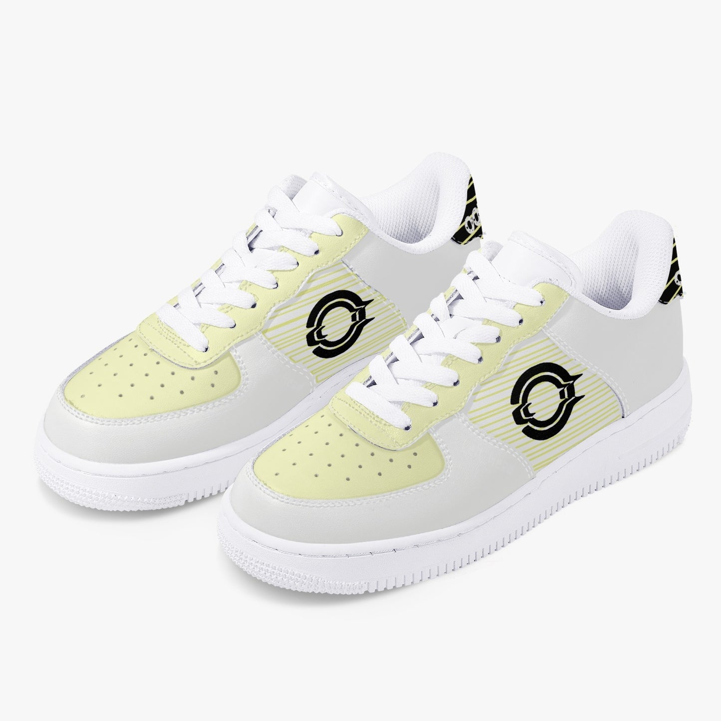 Low-Top Leather Sports Sneakers/ Yellow -Black logo