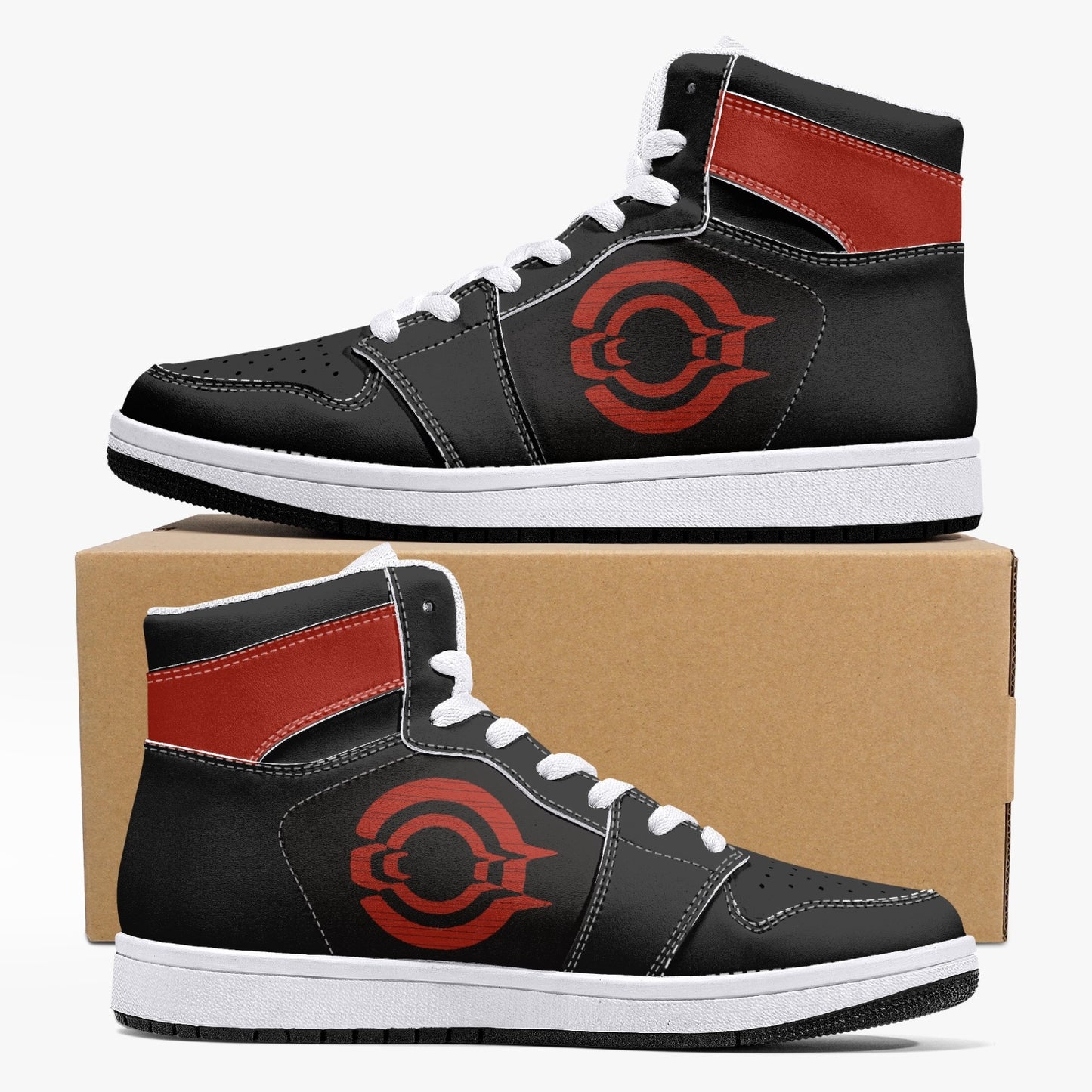 High-Top Leather Sneakers - Black /Red Logo