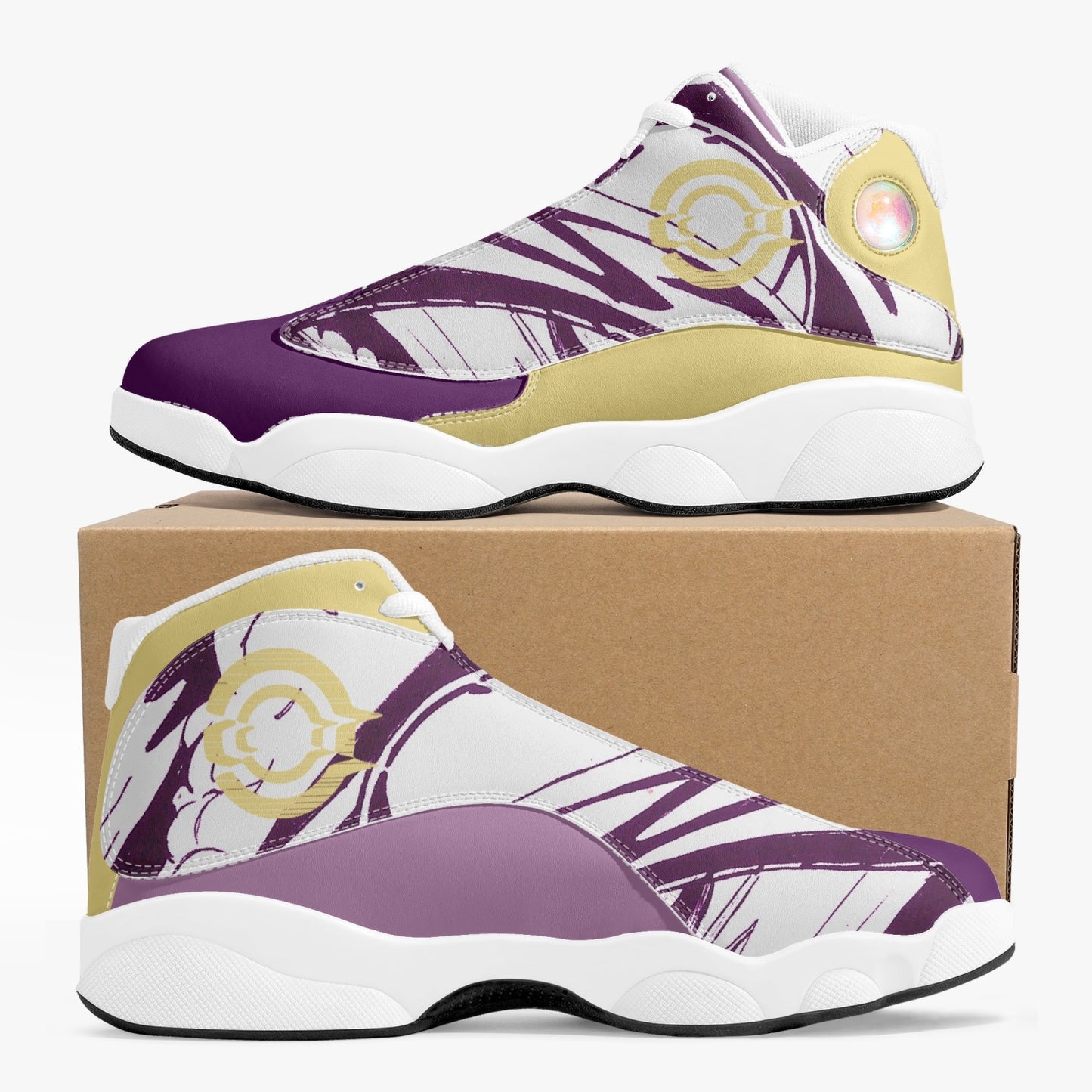 Leather Basketball Sneakers - Purple/Yellow