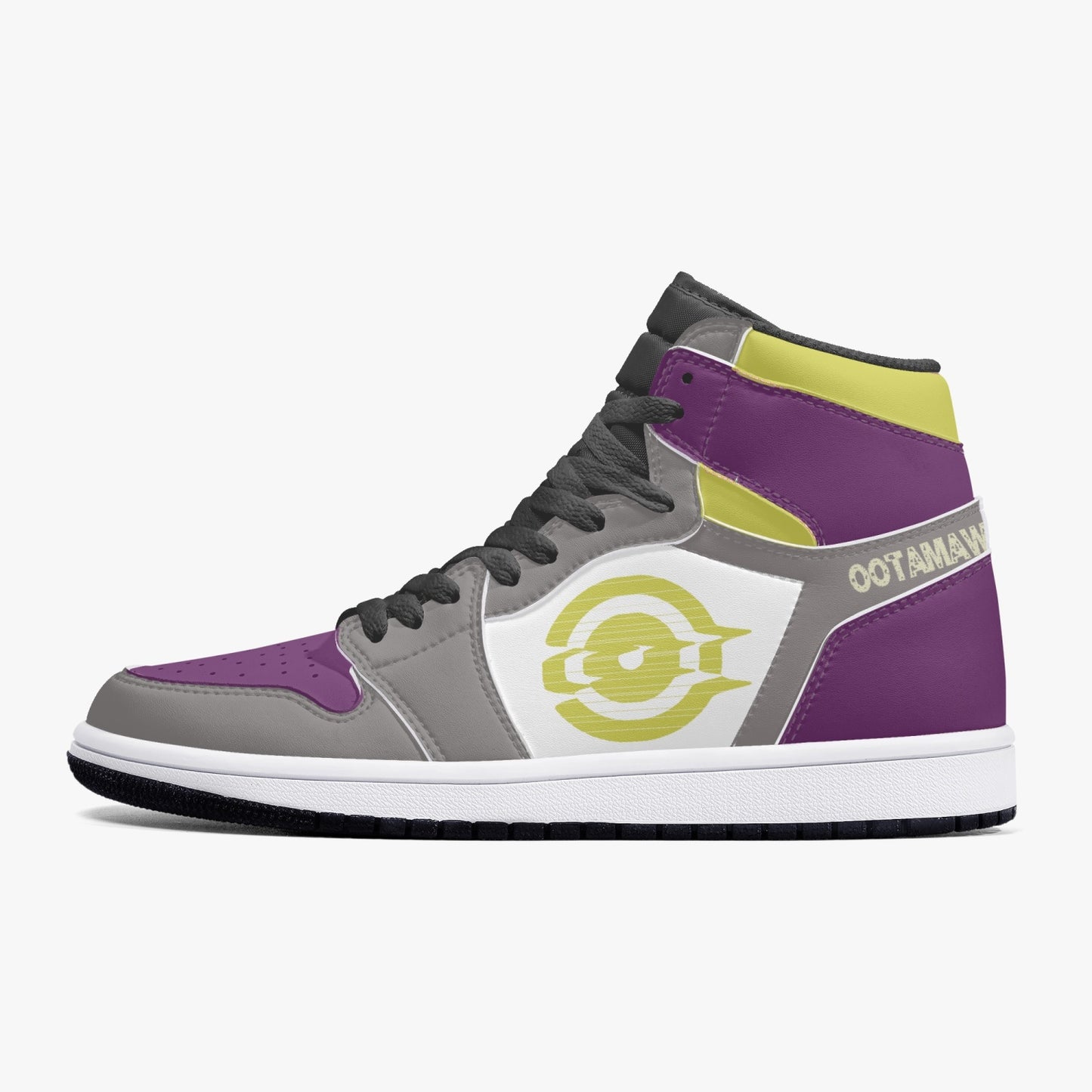 High-Top Leather Sneakers Grrey-Yellow-Purple